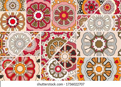 Vector patchwork quilt pattern. Vintage decorative collage. Hand drawn background. Indian, Arabic, Turkish motifs for printing on fabric or paper. Abstract colorful doodle pattern in mosaic style