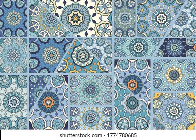 Vector patchwork quilt pattern. Vintage decorative collage. Hand drawn background. Indian, Arabic, Turkish motifs for printing on fabric or paper. Abstract colorful doodle pattern in mosaic style
