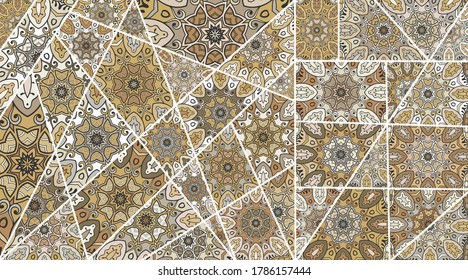 Vector patchwork quilt pattern. Vintage decorative collage. Hand drawn background. Indian, Arabic, Turkish motifs for printing on fabric or paper. Abstract colorful doodle pattern in mosaic style