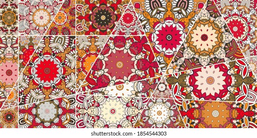 Vector patchwork quilt pattern. Vintage decorative collage. Hand drawn background. Indian, Arabic, Turkish motifs for printing on fabric or paper. Abstract colorful doodle pattern in mosaic style