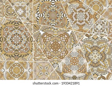 Vector patchwork quilt pattern. Vintage decorative collage. Hand drawn background. Indian, Arabic, Turkish motifs for printing on fabric or paper. Abstract colorful doodle pattern in mosaic style