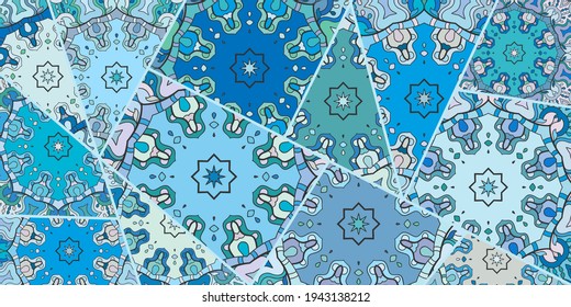 Vector patchwork quilt pattern. Vintage decorative collage. Hand drawn background. Indian, Arabic, Turkish motifs for printing on fabric or paper. Abstract colorful doodle pattern in mosaic style
