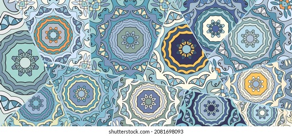 Vector patchwork quilt pattern. Vintage decorative collage. Hand drawn background. Indian, Arabic, Turkish motifs for printing on fabric or paper. Abstract colorful doodle pattern in mosaic style