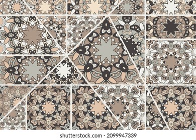 Vector patchwork quilt pattern. Vintage decorative collage. Hand drawn background. Indian, Arabic, Turkish motifs for printing on fabric or paper. Abstract colorful doodle pattern in mosaic style