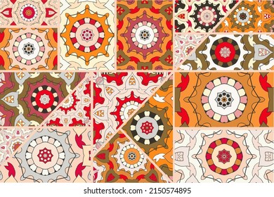 Vector patchwork quilt pattern. Vintage decorative collage. Hand drawn background. Indian, Arabic, Turkish motifs for printing on fabric or paper. Abstract colorful doodle pattern in mosaic style
