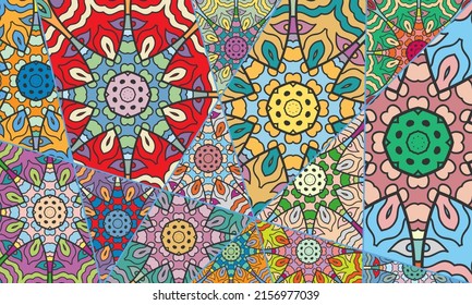 Vector patchwork quilt pattern. Vintage decorative collage. Hand drawn background. Indian, Arabic, Turkish motifs for printing on fabric or paper. Abstract colorful doodle pattern in mosaic style