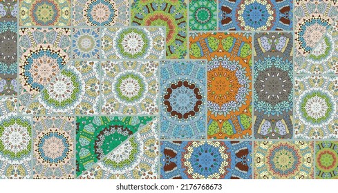 Vector patchwork quilt pattern. Vintage decorative collage. Hand drawn background. Indian, Arabic, Turkish motifs for printing on fabric or paper. Abstract colorful doodle pattern in mosaic style