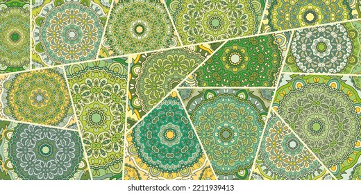 Vector patchwork quilt pattern. Vintage decorative collage. Hand drawn background. Indian, Arabic, Turkish motifs for printing on fabric or paper. Abstract colorful doodle pattern in mosaic style