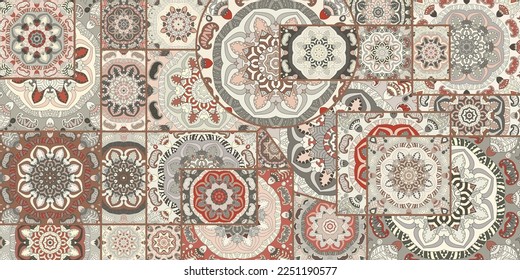 Vector patchwork quilt pattern. Vintage decorative collage. Hand drawn background. Indian, Arabic, Turkish motifs for printing on fabric or paper. Abstract colorful doodle pattern in mosaic style