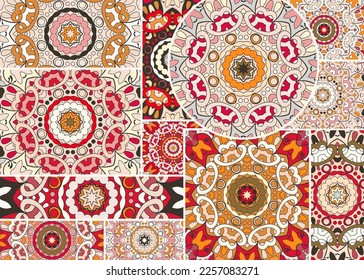 Vector patchwork quilt pattern. Vintage decorative collage. Hand drawn background. Indian, Arabic, Turkish motifs for printing on fabric or paper. Abstract colorful doodle pattern in mosaic style