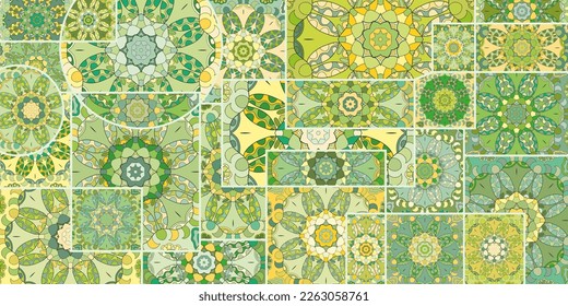 Vector patchwork quilt pattern. Vintage decorative collage. Hand drawn background. Indian, Arabic, Turkish motifs for printing on fabric or paper. Abstract colorful doodle pattern in mosaic style