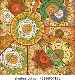 Vector patchwork quilt pattern. Vintage decorative collage. Hand drawn background. Indian, Arabic, Turkish motifs for printing on fabric or paper. Abstract colorful doodle pattern in mosaic style