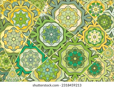 Vector patchwork quilt pattern. Vintage decorative collage. Hand drawn background. Indian, Arabic, Turkish motifs for printing on fabric or paper. Abstract colorful doodle pattern in mosaic style