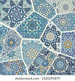 Vector patchwork quilt pattern. Vintage decorative collage. Hand drawn background. Indian, Arabic, Turkish motifs for printing on fabric or paper. Abstract colorful doodle pattern in mosaic style