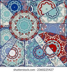 Vector patchwork quilt pattern. Vintage decorative collage. Hand drawn background. Indian, Arabic, Turkish motifs for printing on fabric or paper. Abstract colorful doodle pattern in mosaic style