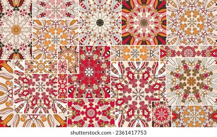 Vector patchwork quilt pattern. Vintage decorative collage. Hand drawn background. Indian, Arabic, Turkish motifs for printing on fabric or paper. Abstract colorful doodle pattern in mosaic style