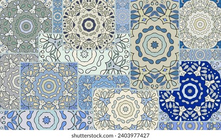 Vector patchwork quilt pattern. Vintage decorative collage. Hand drawn background. Indian, Arabic, Turkish motifs for printing on fabric or paper. Abstract colorful doodle pattern in mosaic style