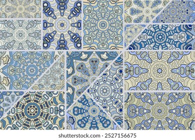 Vector patchwork quilt pattern. Vintage decorative collage. Hand drawn background. Indian, Arabic, Turkish motifs for printing on fabric or paper. Abstract colorful doodle pattern in mosaic style