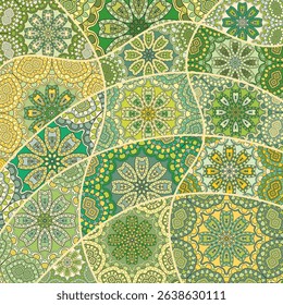 Vector patchwork quilt pattern. Vintage decorative collage. Hand drawn background. Indian, Arabic, Turkish motifs for printing on fabric or paper. Abstract colorful doodle pattern in mosaic style