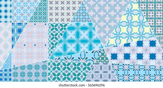 Vector patchwork quilt pattern. Vintage decorative elements. Hand drawn background. Indian, Arabic, Turkish motifs for printing on fabric or paper. Abstract colorful doodle pattern in mosaic style