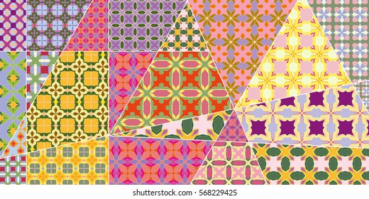 Vector patchwork quilt pattern. Vintage decorative elements. Hand drawn background. Indian, Arabic, Turkish motifs for printing on fabric or paper. Abstract colorful doodle pattern in mosaic style