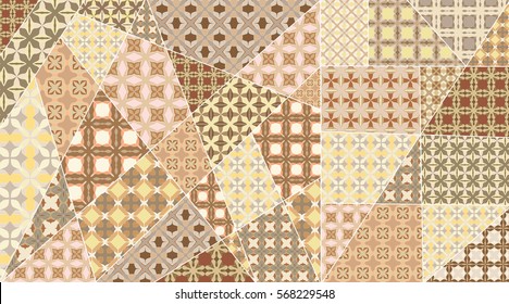 Vector patchwork quilt pattern. Vintage decorative elements. Hand drawn background. Indian, Arabic, Turkish motifs for printing on fabric or paper. Abstract colorful doodle pattern in mosaic style