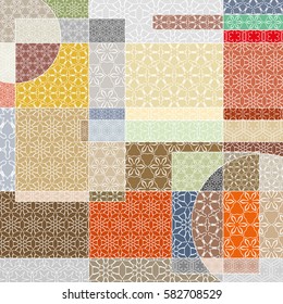 Vector patchwork quilt pattern. Vintage decorative elements. Hand drawn background. Indian, Arabic, Turkish motifs for printing on fabric or paper. Abstract colorful doodle pattern in mosaic style