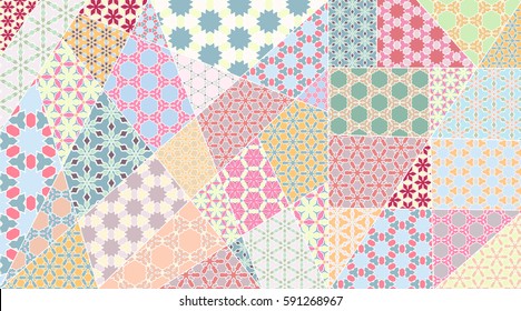 Vector patchwork quilt pattern. Vintage decorative elements. Hand drawn background. Indian, Arabic, Turkish motifs for printing on fabric or paper. Abstract colorful doodle pattern in mosaic style