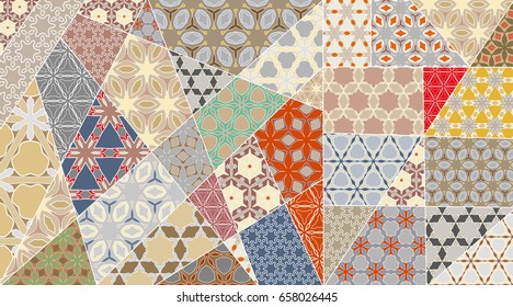 Vector patchwork quilt pattern. Vintage decorative elements. Hand drawn background. Indian, Arabic, Turkish motifs for printing on fabric or paper. Abstract colorful doodle pattern in mosaic style