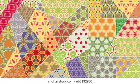 Vector patchwork quilt pattern. Vintage decorative elements. Hand drawn background. Indian, Arabic, Turkish motifs for printing on fabric or paper. Abstract colorful doodle pattern in mosaic style