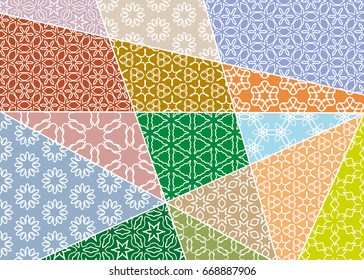 Vector patchwork quilt pattern. Vintage decorative elements. Hand drawn background. Indian, Arabic, Turkish motifs for printing on fabric or paper. Abstract colorful doodle pattern in mosaic style