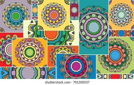 Vector patchwork quilt pattern. Vintage decorative elements. Hand drawn background. Indian, Arabic, Turkish motifs for printing on fabric or paper. Abstract colorful doodle pattern in mosaic style