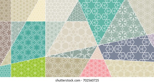 Vector patchwork quilt pattern. Vintage decorative elements. Hand drawn background. Indian, Arabic, Turkish motifs for printing on fabric or paper. Abstract colorful doodle pattern in mosaic style