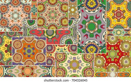 Vector patchwork quilt pattern. Vintage decorative elements. Hand drawn background. Indian, Arabic, Turkish motifs for printing on fabric or paper. Abstract colorful doodle pattern in mosaic style