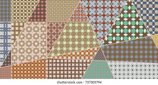 Vector patchwork quilt pattern. Vintage decorative elements. Hand drawn background. Indian, Arabic, Turkish motifs for printing on fabric or paper. Abstract colorful doodle pattern in mosaic style