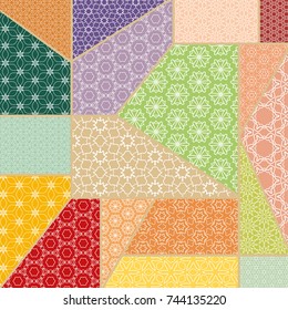 Vector patchwork quilt pattern. Vintage decorative elements. Hand drawn background. Indian, Arabic, Turkish motifs for printing on fabric or paper. Abstract colorful doodle pattern in mosaic style
