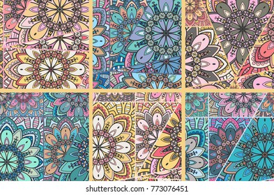 Vector patchwork quilt pattern. Vintage decorative elements. Hand drawn background. Indian, Arabic, Turkish motifs for printing on fabric or paper. Abstract colorful doodle pattern in mosaic style