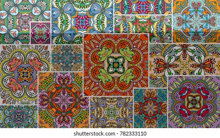 Vector patchwork quilt pattern. Vintage decorative elements. Hand drawn background. Indian, Arabic, Turkish motifs for printing on fabric or paper. Abstract colorful doodle pattern in mosaic style