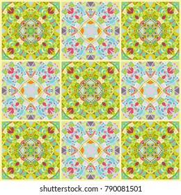 Vector patchwork quilt pattern. Vintage decorative elements. Hand drawn background. Indian, Arabic, Turkish motifs for printing on fabric or paper. Abstract colorful doodle pattern in mosaic style