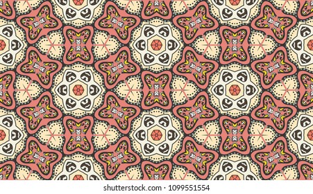 Vector patchwork quilt seamless pattern, geometric folklore embroidery ornament. Hand drawn background. Indian, Arabic, Turkish, Mexican pattern for printing on fabric or paper. Tribal ethnic texture