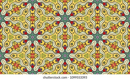 Vector patchwork quilt seamless pattern, geometric folklore embroidery ornament. Hand drawn background. Indian, Arabic, Turkish, Mexican pattern for printing on fabric or paper. Tribal ethnic texture