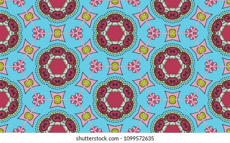 Vector patchwork quilt seamless pattern, geometric folklore embroidery ornament. Hand drawn background. Indian, Arabic, Turkish, Mexican pattern for printing on fabric or paper. Tribal ethnic texture