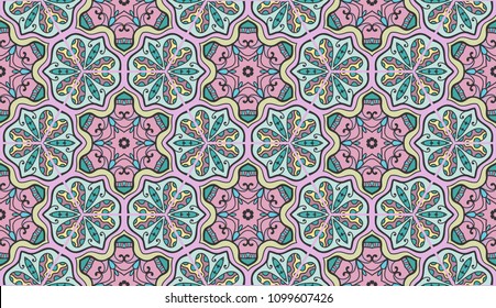 Vector patchwork quilt seamless pattern, geometric folklore embroidery ornament. Hand drawn background. Indian, Arabic, Turkish, Mexican pattern for printing on fabric or paper. Tribal ethnic texture