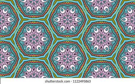 Vector patchwork quilt seamless pattern. Hand drawn decorative collage background. Indian, Arabic, Turkish ornament for printing on fabric or paper. Abstract colorful fashion print in mosaic style