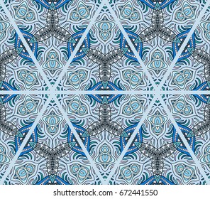 Vector patchwork quilt seamless pattern. Vintage decorative triangle elements. Hand drawn background. Indian, Arabic, Turkish motifs for printing on fabric or paper. Colorful  pattern in mosaic style