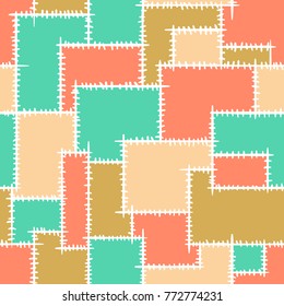 Vector patchwork seamless design, empty sewn cloth pattern 