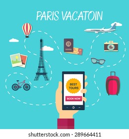 Vector path of travel through france ending at eiffel tower