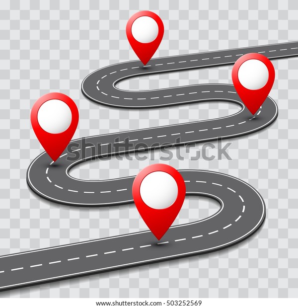 Vector pathway road map with route pin\
icon on the way track. Roadmap template\
design