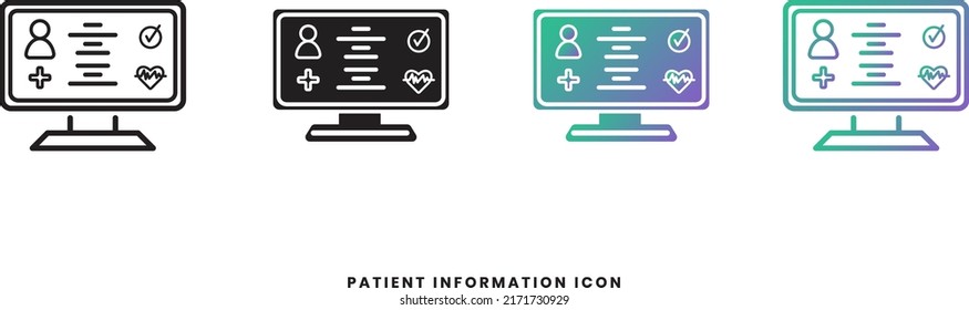 Vector patient information sign icon in solid, gradient and line styles. Trendy colors. Isolated on a white background