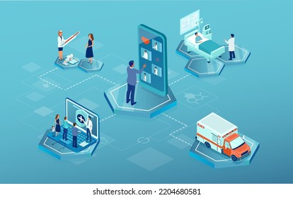 Vector Of Patients Connecting Online With Their Doctor, Receiving Medical Advice And Making Appointment For Clinic Visits 